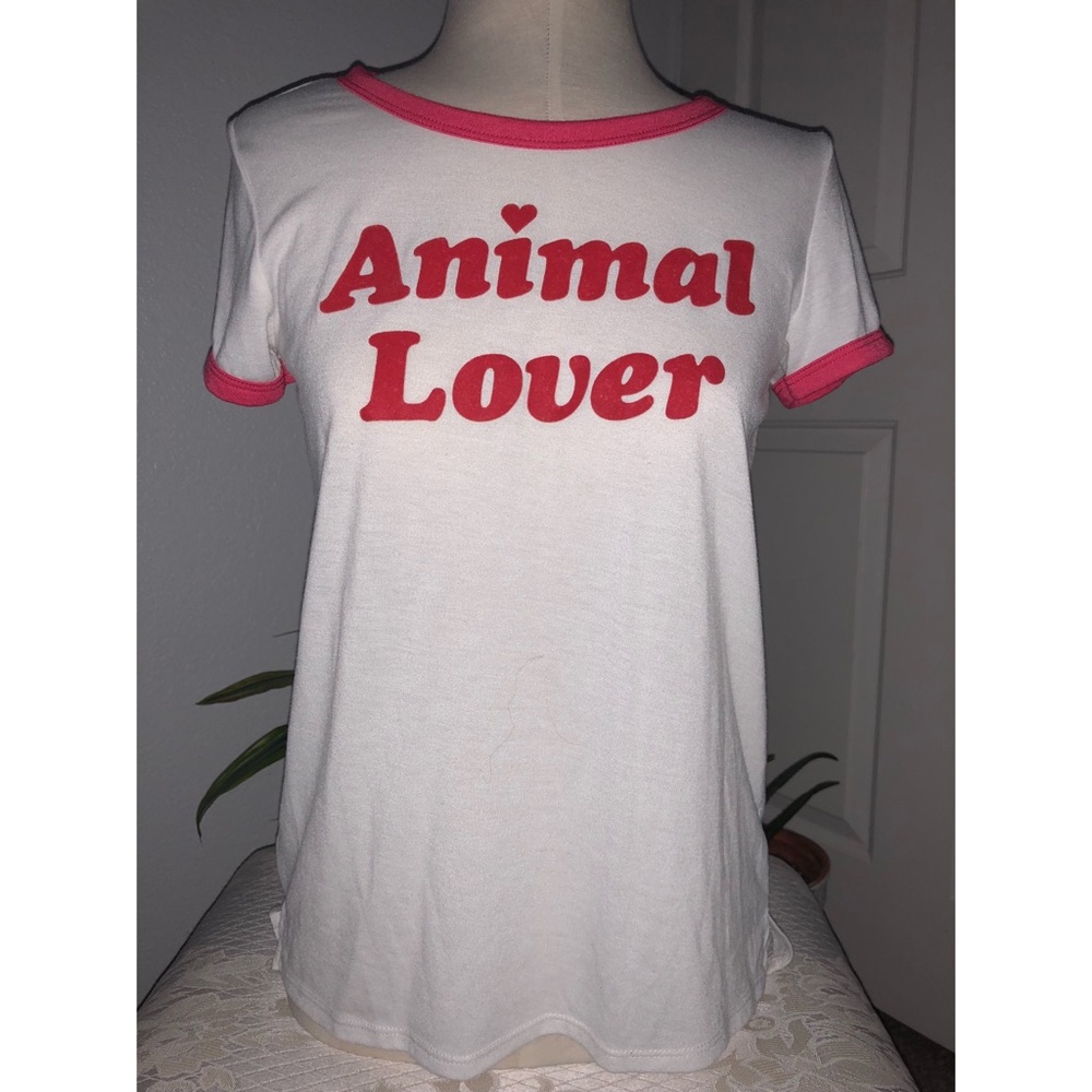 Red and white ringer tee “animal lover”